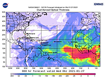 GEOS representation of initial dust AOT over the PRDUST campaign region