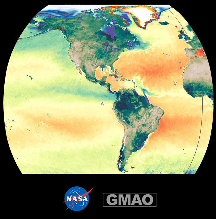 Snapshot image of Western Hemisphere in false colors representing key values